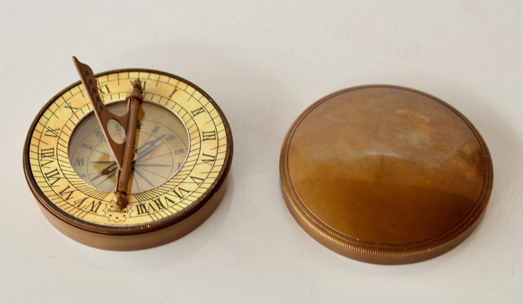 Brass Compass & Sundial With Lid